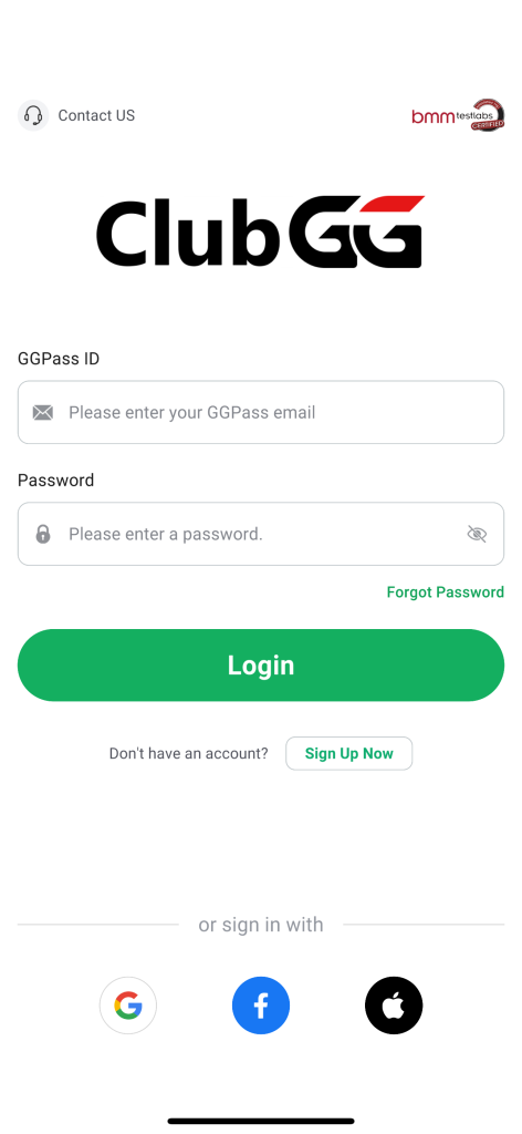 ClubGG sign-up screen