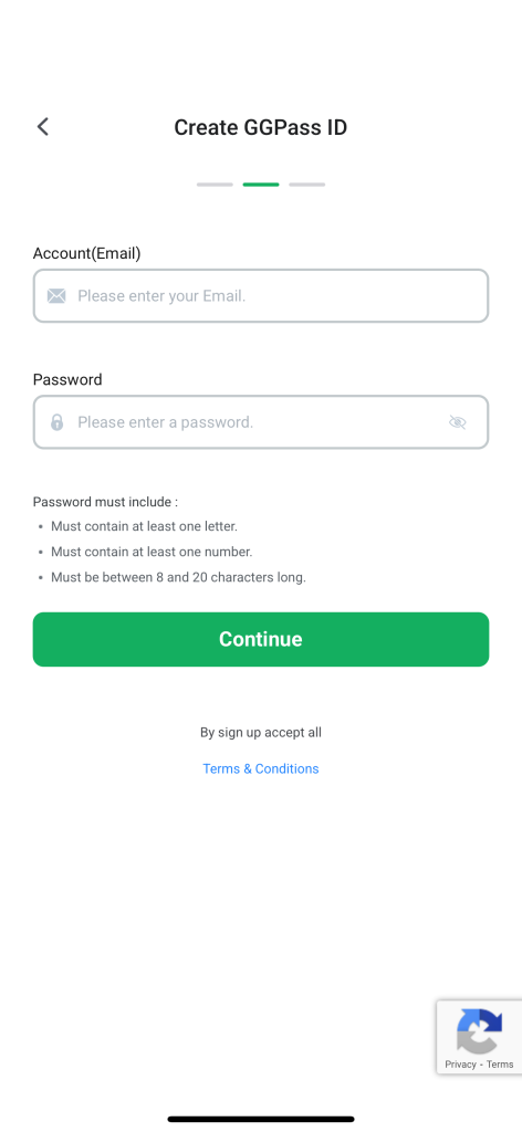 ClubGG email and password registration screen