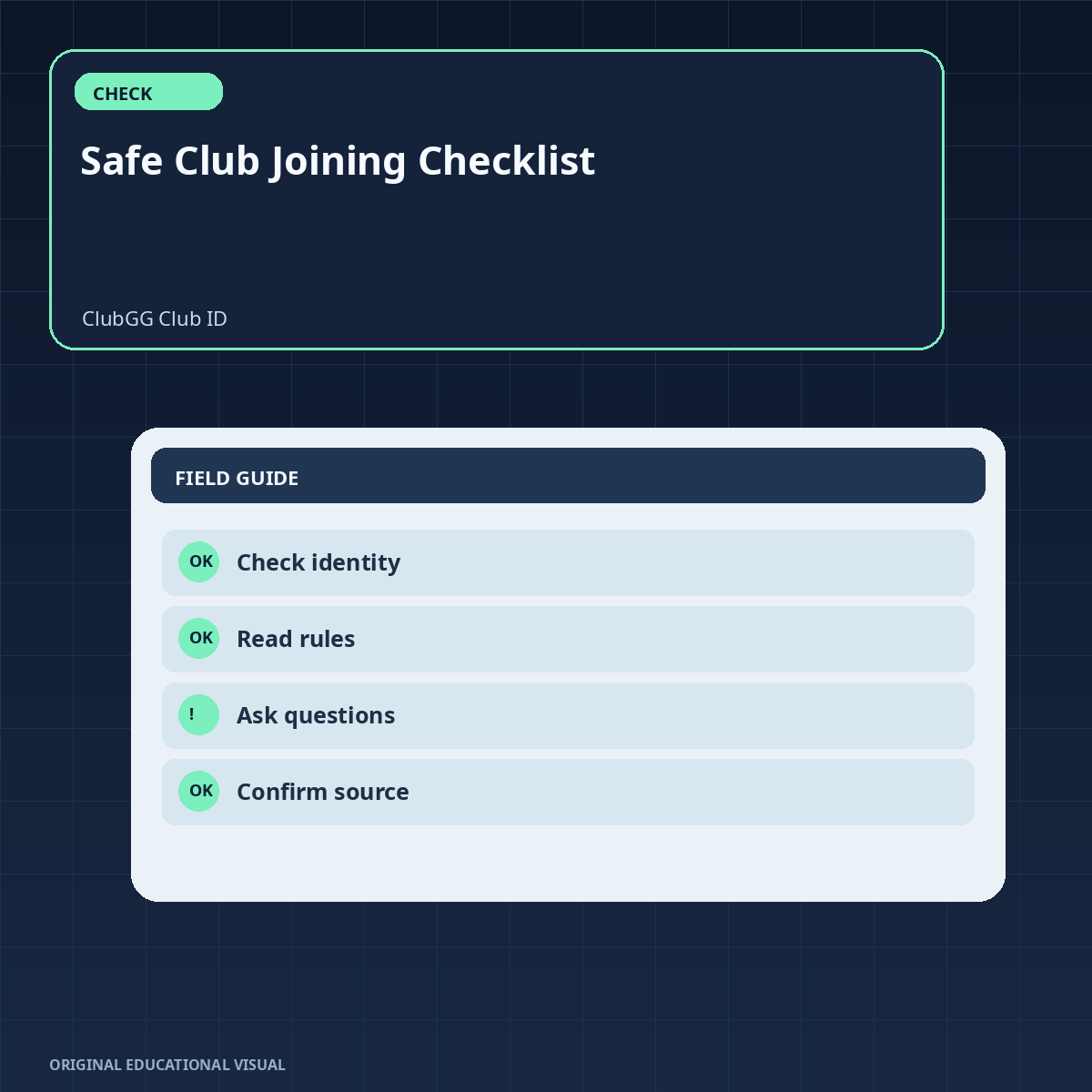 Checklist for entering a ClubGG club ID and referral ID correctly before joining a club